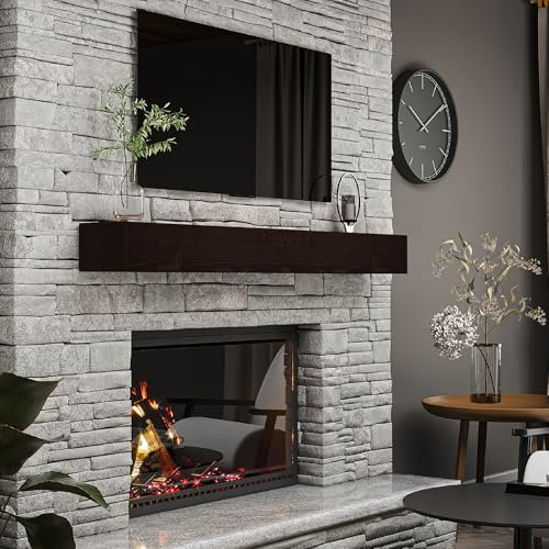 BoscoMondo Mega Kaminsims im Used-Look, handgefertigt, rustikale Holzkonstruktion, Wandmontierer, schwimmendes Bauernhaus-Regal, 6,7 Dicke, 60 Kakao