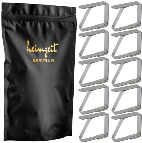 heimzeit Pinces à Nappe en Acier Inoxydable de Haute Qualité [10 Pièces, 4 cm] Couleur: Argent, Pinces à Nappe pour l'extérieur et l'intérieur, Pinces pour Tables d'une épaisseur maximale de 3 cm