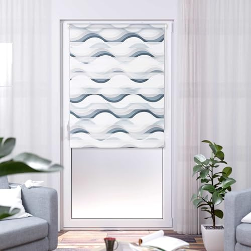 K-Home Klemmfix Doppelrollo Madrid ohne Bohren Bedruckt Welle Grau 95 x 150 cm (B x L)