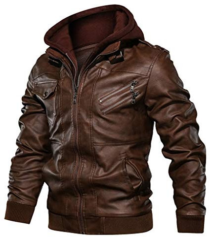 Veste de motard rétro en cuir pour homme - Veste de moto vintage à capuche - Veste de transition imperméable avec poches - Coupe-vent - Veste d'aviateur - Veste d'hiver - Veste de moto, marron, XL