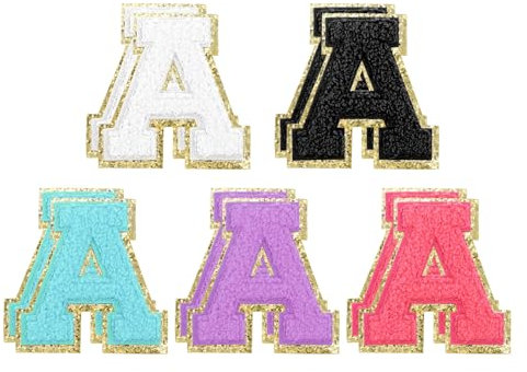 sourcing map 10pcs Glitters Chenille Letter Patches 5.5 cm/2.2 Inch Chenille Iron-On Letter Patches Applique for Clothing Hats Jeans Shoes Bags (Rose Red/Purple/Blue/Black/White, A)