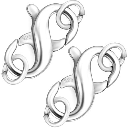 2Pcs Double Lobster Claw Clasp Gold Necklace Clasps Extender Lobster Clasp Double Opening Lock Clasps Connector 925 Silver Bracelet Clasps Connector for Necklace Jewelry DIY Making(Silver)