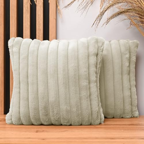 MG Design 2er Set Kissenbezüge 35 x 35 cm in Beige – mit Reißverschluss, langflorige Fell-Haptik, weich & Cosy, pflegeleicht