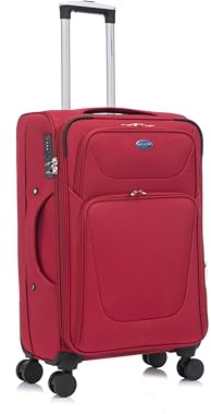 Aerostar Medium 26” Lightweight Softshell Expandable Suitcase, Integrated Combination Lock, 4 Wheels Check in Luggage for 15 to 20kg (Chestnut Red, 78 litres)
