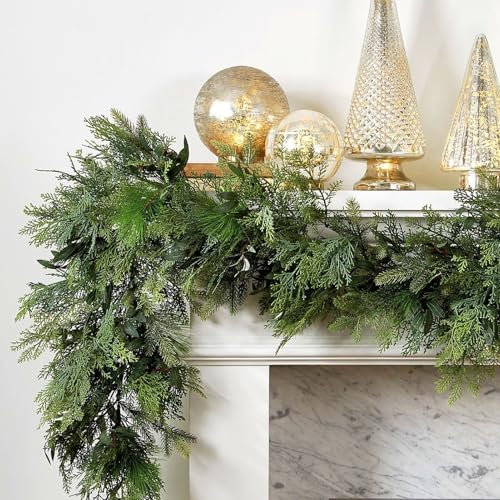 Weihnachtsgirlande Faux Zeder, Künstliche Kiefer Grün Zypressen Girlande Weihnachten, 180cm Cedar Garland für Weihnachten Advent Winter Indoor Treppen (180cm)