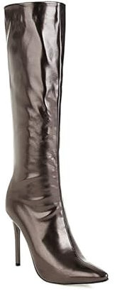 Stivali Alti al Ginocchio da Donna con Tacco a Spillo e Cerniera Moda Stivali da Donna,Metallico,36 EU