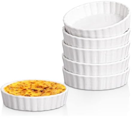 ISTOVO 5 Oz Round Ceramic Ramekins, 6 Pack - Oven, Microwave, Dishwasher Safe - Perfect for Creme Brulee, Souffles, Desserts