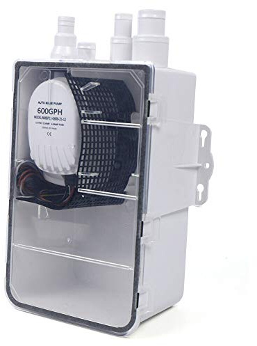 Boot Marine Duschwanne Pumpe, DC 12V 600GPH Multi Port Marine-Duschpumpe mit Automatische Schwimmerschalter, Bilge Drain Box Duschpumpensystem 22 * 12 * 34cm