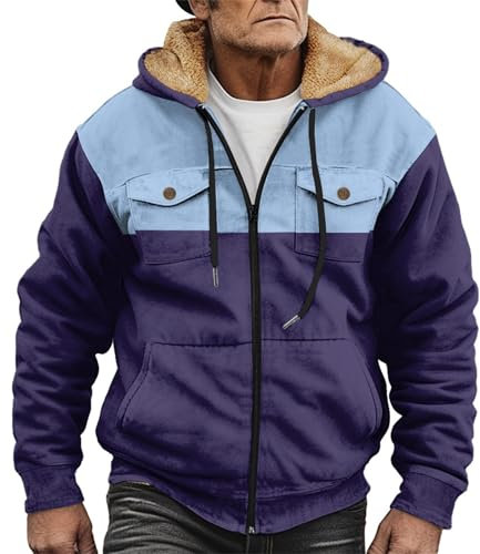 BOTCAM Felpa invernale da uomo con cappuccio doppio, tasche doppie con cappuccio imbottito in pile, felpa da uomo, Lilla, XS