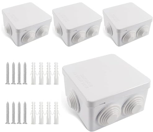 Anschlussdose Wasserdicht IP65, 4 Stück 85 x 85 x 50 mm Wasserdichte Abzweigdose, Elektrische Abzweigdose, Verteilerdose Aufputz Kunststoff, Steckerverschraubung mit Schraube für Innen & Außen, Weiß