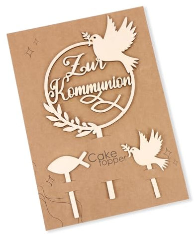 Tortendeko Kommunion Holz, Cake Topper Zur Kommunion, Taube Fisch Kuchen Deko Kommunion Torten Topper, Tortendeko Kommunion Mädchen Junge Erstkommunion Torte Deko