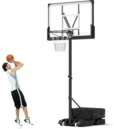 GYMAX Panier de Basket-Ball Extérieur et Intérieur, Mobile avec Roues, Hauteur Réglable 125-305cm, pour Enfants, Adolescents, Adultes, 2 Filets Inclus, Base Remplissable avec Sac de Poids