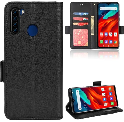 XFDSFDL® Schutzhülle für Blackview A80 Pro / A80 Plus (6,49 Zoll) PU Handyhülle Flip Cover Litchi Muster mit Ständer Taschen Magnetische Seitliche Schnalle Brieftasche Handytasche Schwarz