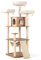 COSTWAY 168cm Kratzbaum Holz, mehrstöckiger Katzenkratzbaum Groß, Katzen Katzenbaum mit Höhle, Leiter, Matten, Bällen & Hängematte, Aktivitätsbaum Katzenmöbel Spielhaus Kletterbaum, Beige+Natur