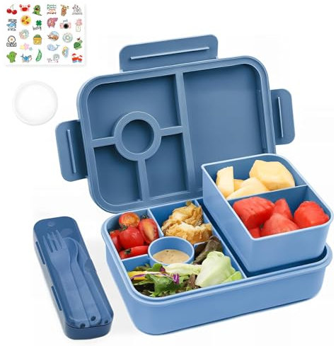 Bugucat Brotdose Kinder mit Fächern 1300ML 3PCS, Lunchbox Kinder Auslaufsicher mit 4 Fächern, Bento Box Lunch Box mit Fächern für Erwachsene, Frühstücksbox Vesperdose für Jungen&Mädchen Dunkelblau