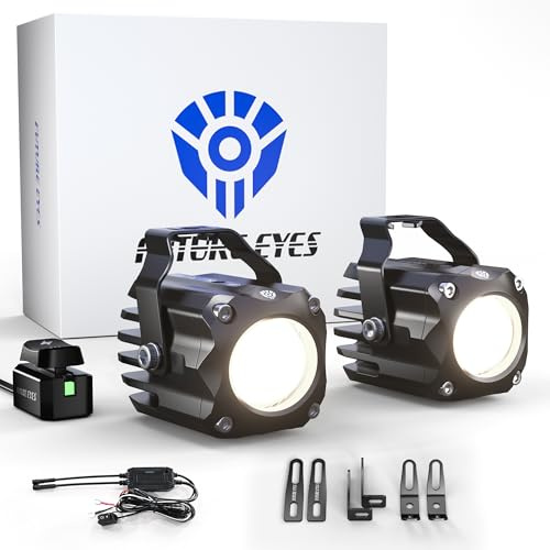 Future Eyes Motorrad Zusatzscheinwerfer LED Set, 60W Weiße Motorrad Nebelscheinwerfer mit Hoch/Niedriglicht, CNC-Aluminium Wasserfeste Tagfahrlicht & Scheinwerfer für Nachtfahrt