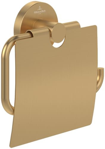 Villeroy & Boch Elements - Tender Toilettenpapierhalter mit Deckel, Klopapierhalter für Wandmontage, Klorollenhalter aus Zink, WC-Papierhalter rund, Brushed Gold
