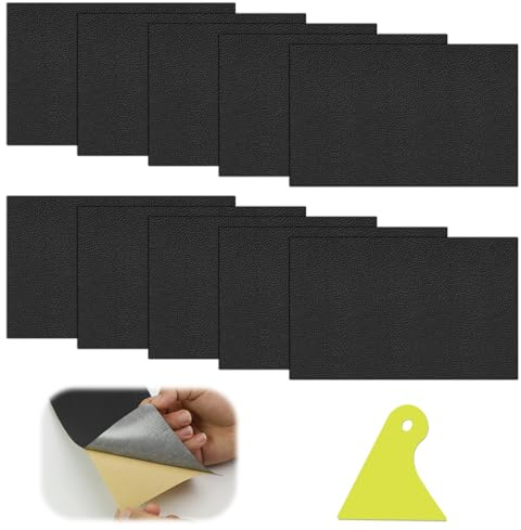 10 Stück Kunstleder Selbstklebend 10x20cm Lederflicken Selbstklebend | Verschleißfest und Kratzfest, Leder Reparatur Set, für Leder Reparatur und Renovierung(Schwarz)