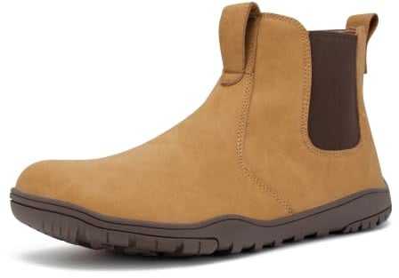 FEFELUIS Chelsea Barefoot Boot for Men- Wide Toe Box Zero Drop Slip On Minimalist Hi-Top Shoes Tan Size11