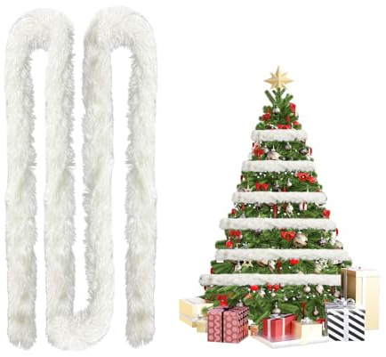 Weihnachtsbaum Deko Weiß,5.5m Weihnachten Weiss Baum Girlande Kette Baumschmuck,Christmas Christbaum Tannenbaum Weihnachtsgirlande, für Weihnachtsbaumschmuck Weisse Schnee Tannengirlande Lametta