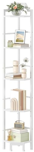 HOOBRO Regal, Bücherregal, Eckregal, 5-stöckiges Standregal, Lagerregal, Vertikaler Ausstellungsständer, 26 x 26 x 160 cm Eckbücherregal, für Wohnzimmer, Schlafzimmer, Büro, Küche, Weiß EWW100CJ01