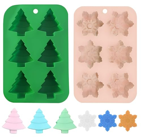 Juego de moldes de silicona para hornear con árbol de Navidad y copos de nieve, moldes para hornear de Navidad, accesorios para hornear, cubitos de hielo, jabón, chocolate y velas