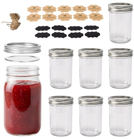 Relaxdays Einmachgläser, 8er Set, Größenwahl, Schraubdeckel, Etiketten & Schnur, Marmeladengläser, transparent/silber