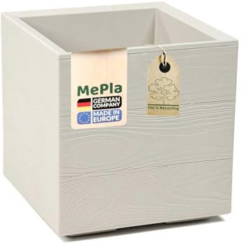 MePla - Kübel KARO-30 - LxBxH 30x30x30 - Holzoptik - beige - Doppelwandig mit Rollen – Made in EU – Bruchsicher, UV-beständig & wetterfest