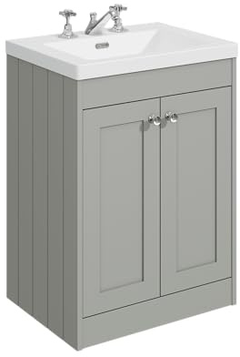 Balterley 600mm Floor Standing 2 Door Unit with Minimalist Basin 3 Tap Hole - Satin Grey