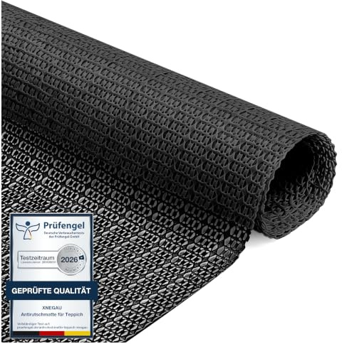 Xnegau Malla Antideslizante para Alfombra 160x220cm, PVC, Agarre Extra | Transpirable, Cortable Base Antideslizantes para Suelo, Cajones, Estanterías, Bandejas, Cocina, Oficina, Coche | Negro