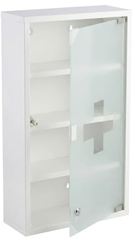 Floordirekt Medizinschrank Weiß 60x30cm - 4 Fächer – Abschließbarer Arzneischrank mit Milchglastür, Edelstahl oder Metall weiß, Medikamentenschrank für Bad, Küche & Praxis, Allen
