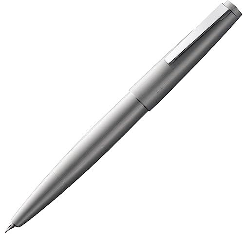Lamy 2000 silver Füller – edler Füllfederhalter im samtmatt polierten Gehäuse aus Edelstahl – 14 kt. Goldfeder, partiell platiniert & in Strichbreite OM
