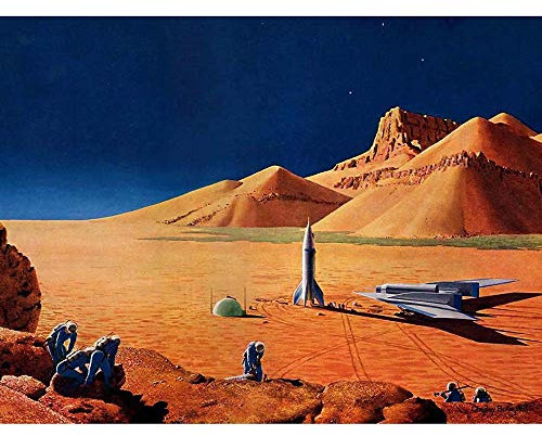 Wee Blue Coo Science Fiction Landscape Desert Space Ship Rocket Plane Art Print Poster Wall Decor Kunstdruck Poster Wand-Dekor-12X16 Zoll
