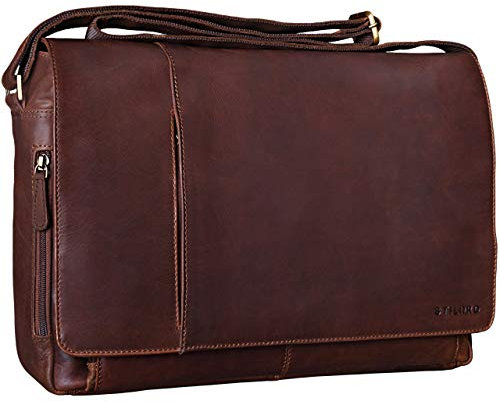 STILORD 'Elias' Echtleder Umhängetasche 15.6 Zoll - der verbesserte Klassiker - Vintage Lifestyle 2.0, Farbe:cognac - dunkelbraun