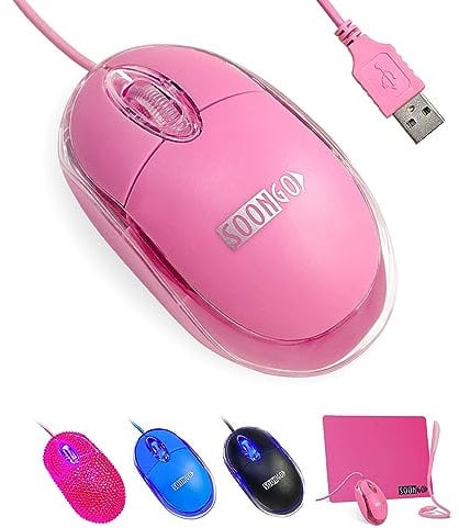 SOONGO Rosa USB Mouse for Lapton MINI Wired PC Mouse Ergonomic Pink Mice Portablefor Kids and Teen Girl Birthday Gifts by
