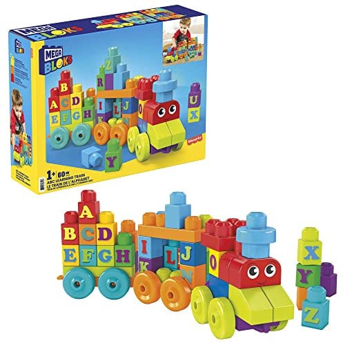 MEGA Bloks - ABC Lernzug mit 60 Bausteinen, abwechslungsreiches Alphabet-Abenteuer mit Bahnstation, einfacher Zusammenbau, für Kinder 1-5 Jahre, DXH35