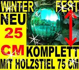 BTV Gartenkugel-Gartendeko Rosenkugel,Glas verspiegelt, handwerklich hergestellt,25 cm,KOMPLETT MIT Holz-STIEL, gartendeko Kugel FROSTSICHER, LICHT- und WETTERFEST, Gross grün Rosenkugel Rosenkugeln
