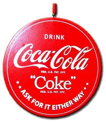 Coca-Cola Rundes Holzschild mit Aufschrift „Drink