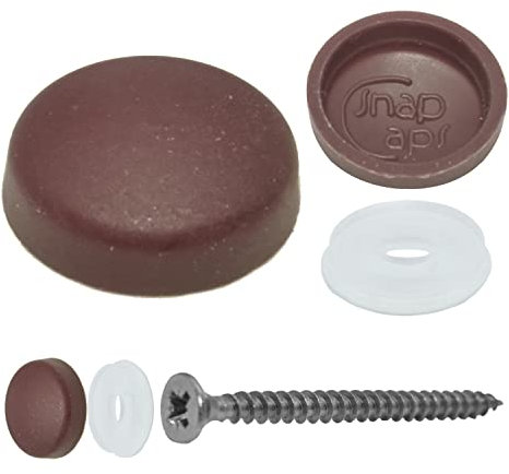 Snap-On Two Piece Dome Screw Cover Caps - Pack of 50 Large Gloss Caps & Bases : Woodrose Brown