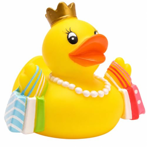 Duckshop I Badeente Shopping-Queen I Quietscheentchen I Quietscheente I L8cm I Geschenk für Shopping Liebhaber I Präsent für Sammler