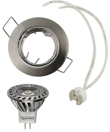 VBLED LED-Einbaustrahler Set inkl. Leuchtmittel 2.5W, 3000K, 12V, MR11; Fassung GU4, Schnellverschluss; Alu Einbaurahmen, schwenkbar, rund, eisen gebürstet