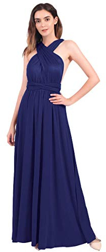 Damen Frauen Multi-tragen Kreuz Halfter Abendkleid Brautjungfer Langes Kleid Multiway-Kleid V-Ausschnitt Rückenfrei Maxikleid Sommerkleider Strandkleid Cocktailkleid Partykleid Navy Blau 38