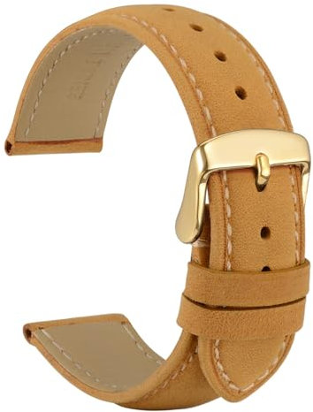 WOCCI 20mm Vintage Leder Uhrenarmband für Herren und Damen, Schließe Gold (Hellbraun)