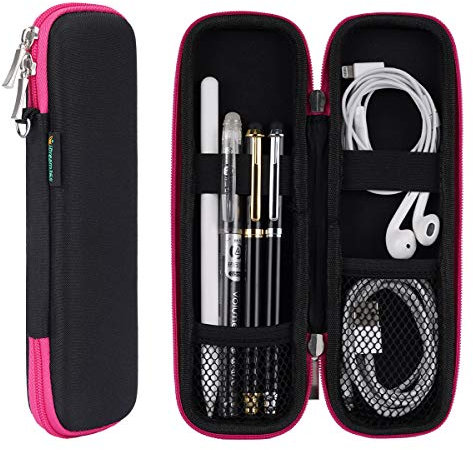 iDream365 Small Pencil Case Pen Box for Apple Pencil,Hard Shell Carrying Pen Case Holder for Executive Fountain Pens,Stylus Pens-Black/Hot Pinks