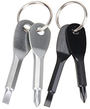 Snowmanna- 2 Set(4PCS) Portable Multifunction Key Chain Screwdriver Mini Key Shape Travel Kits Outdoor EDC Screwdriver Tool with Key Ring(Color: Black+Silver)