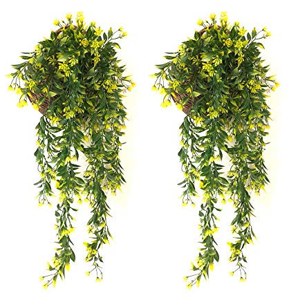 JustYit 2 Stück Efeu Künstlich Künstliche Ivy Künstliche Hängepflanzen Efeu Hängend Girlande Gefälschte Hängende Reben Anlage für Hausgarten Wanddekoration Hochzeit Garten Wand Dekoration (Gelb)