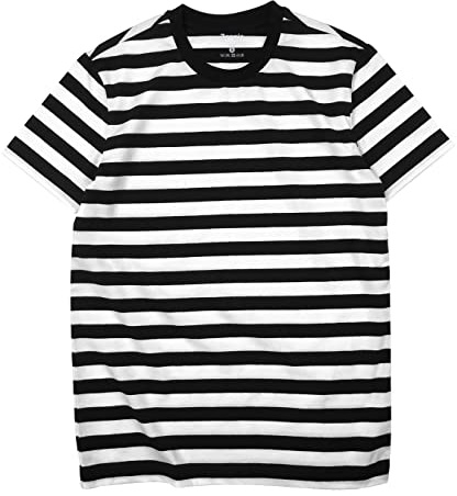 Zengjo Black and White Striped Shirt Men(M,Black&White WD)