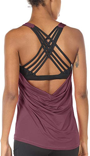 icyzone Damen Sport Tops mit Integriertem BH - 2 in 1 Yoga Gym Shirt Fitness Training Tanktop (M, Mauve Orchid)