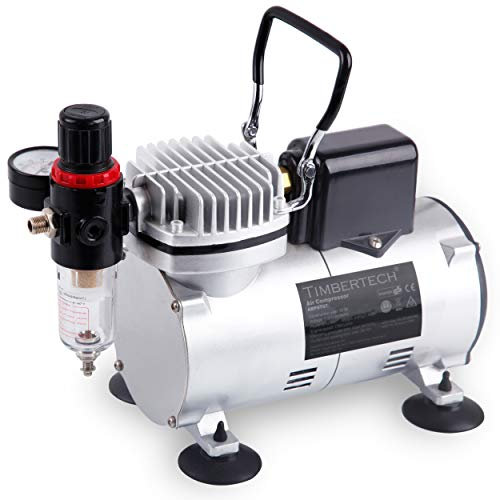 TIMBERTECH Airbrush Compressor with Cool-Down Fan ABPST07, Powerful 1/6hp Portable Quiet Airbrush Compressor for Airbrush Paint, Nail Art, Tattoo, Cake Painting, Automotive Graphic, Make-up
