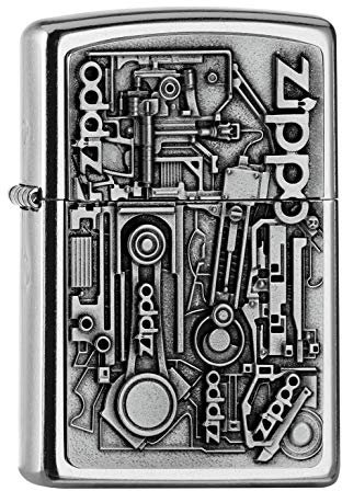 ZIPPO – Sturmfeuerzeug, Motor Parts, Emblem Attached, Street Chrome, nachfüllbar, in hochwertiger Geschenkbox